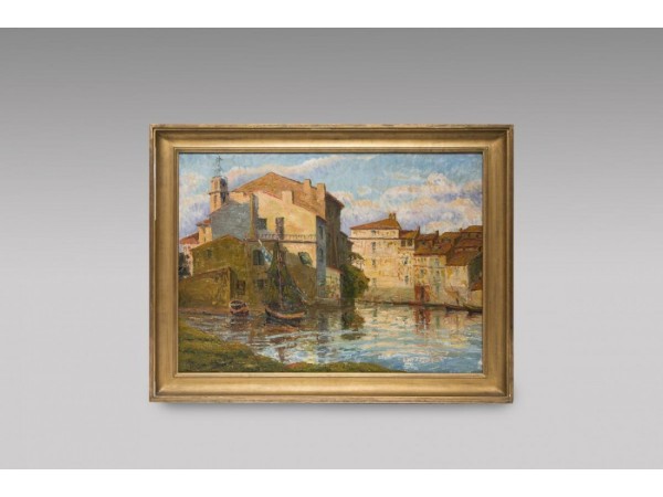 Tableau ancien par E.Bianchini - Village De st Tropez