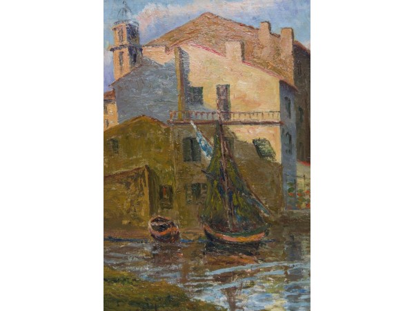 Tableau ancien par E.Bianchini - Village De st Tropez