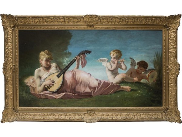 Tableau 19ème siècle par Lazare Meyer - Putti Musiciens