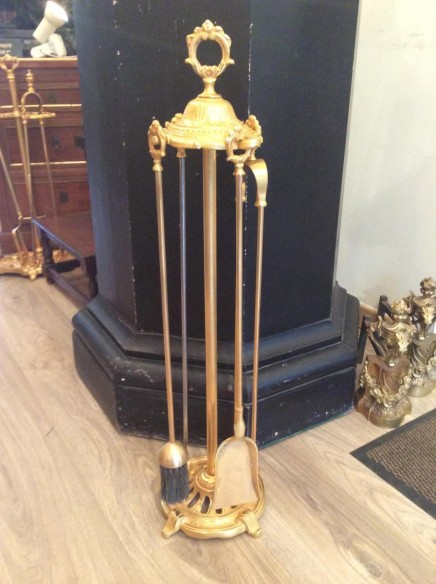 Nécessaire De Cheminee ancienne 19ème siècle En Bronze Doré