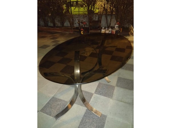 Table ancienne ovale en métal argenté - Osvaldo BORSINI