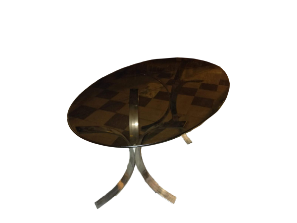 Table ancienne ovale en métal argenté - Osvaldo BORSINI