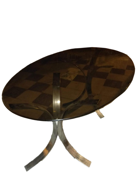 Table ancienne ovale en métal argenté - Osvaldo BORSINI