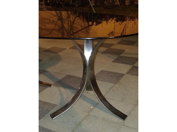 Table ancienne ovale en métal argenté - Osvaldo BORSINI