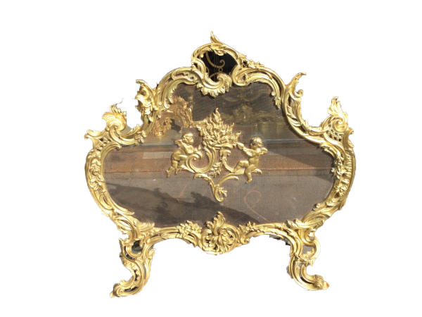 Pare feu ancien de style Louis XV à riche décoration