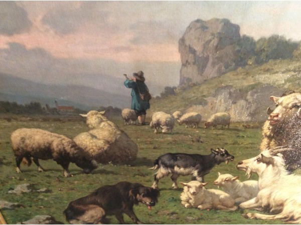 Tableau ancien de salon par  Louis Robbe 19ème siècle