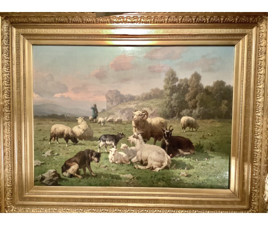 Tableau ancien de salon par  Louis Robbe 19ème siècle