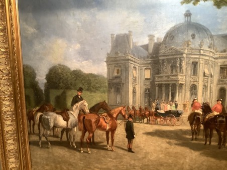 Tableau ancien du 19 éme siècle - départ de chasse