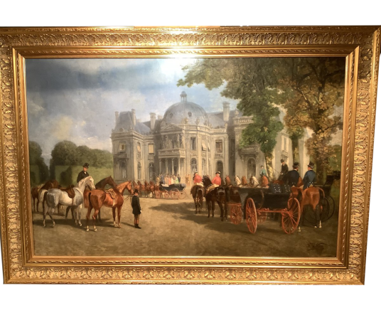 Tableau ancien du 19 éme siècle - départ de chasse