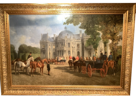 Tableau ancien du 19 éme siècle - départ de chasse