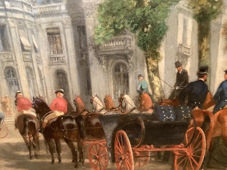 Tableau ancien du 19 éme siècle - départ de chasse