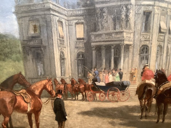Tableau ancien du 19 éme siècle - départ de chasse