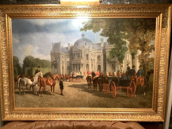 Tableau ancien du 19 éme siècle - départ de chasse