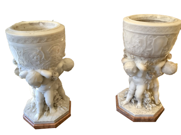 paire de vases anciennes en marbre blanc du 19 ème siècle