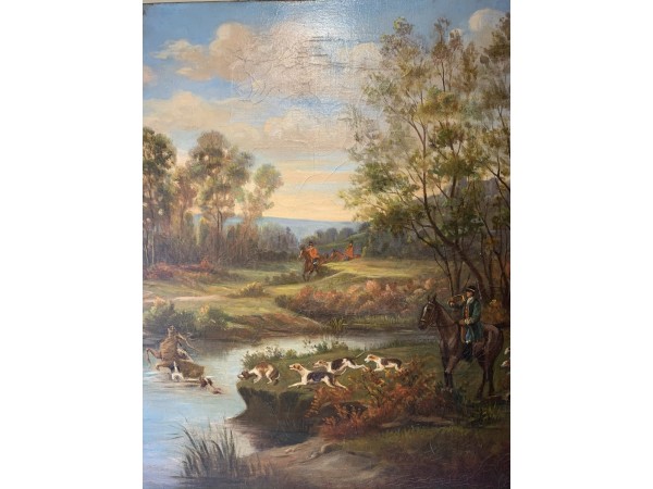 Tableau ancien du 19ème Siècle - Scène De Chasse