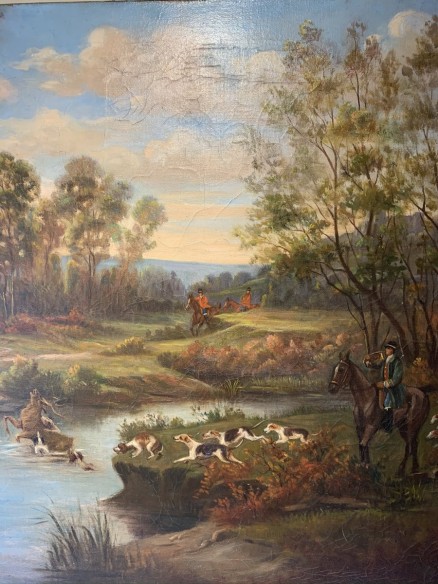 Tableau ancien du 19ème Siècle - Scène De Chasse