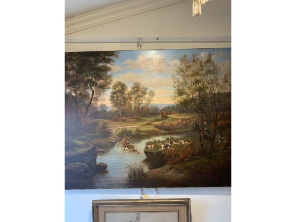 Tableau ancien du 19ème Siècle - Scène De Chasse