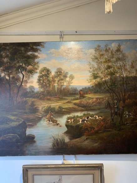 Tableau ancien du 19ème Siècle - Scène De Chasse