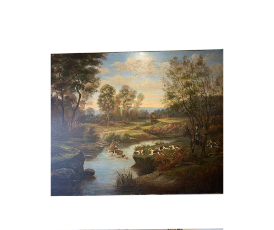 Tableau ancien du 19ème Siècle - Scène De Chasse