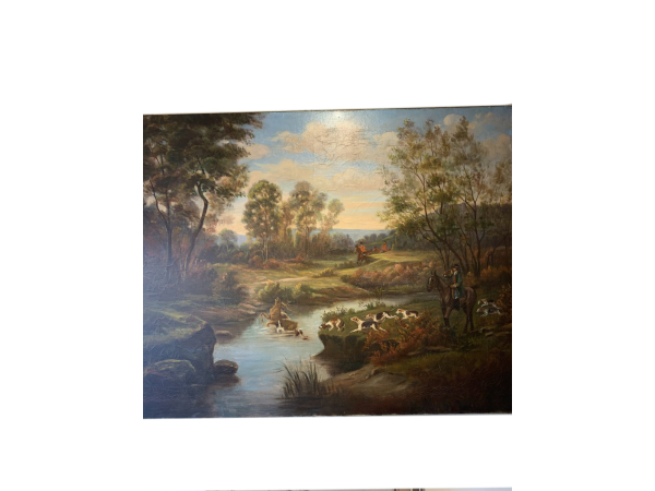 Tableau ancien du 19ème Siècle - Scène De Chasse