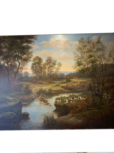 Tableau ancien du 19ème Siècle - Scène De Chasse