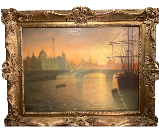 Tableau école Française 19ème Par Jean Joseph Enders (1862-1930) Vue Du Pont Alexandre III Et Du Pavillon Italien