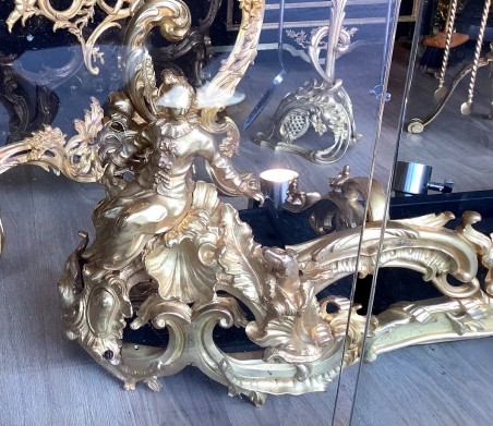 barre de chenets complète de style Louis XV en bronze doré d époque 19 eme siècle