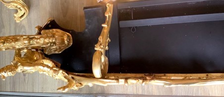barre de chenets complète de style Louis XV en bronze doré d époque 19 eme siècle