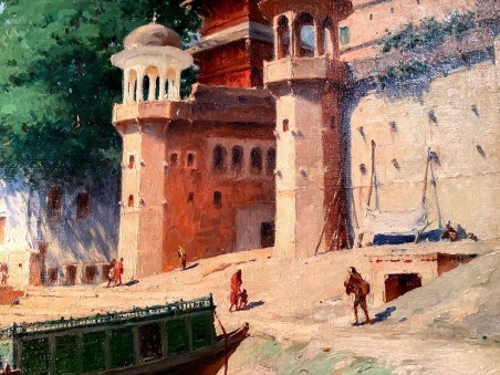 Tableau ancien Par Tancrede Bastet - Bord Du Gange A Benares