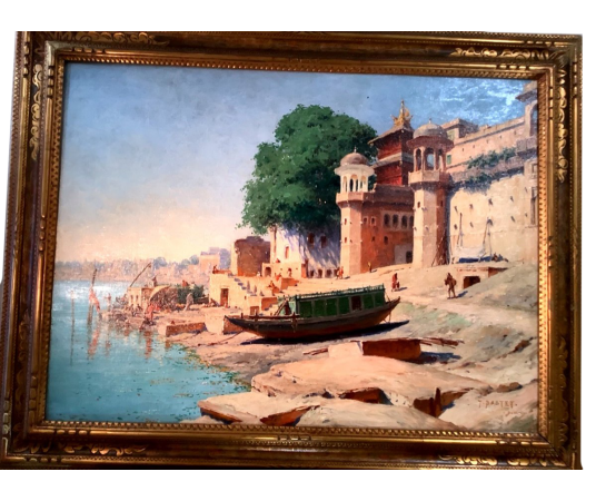 Tableau ancien Par Tancrede Bastet - Bord Du Gange A Benares