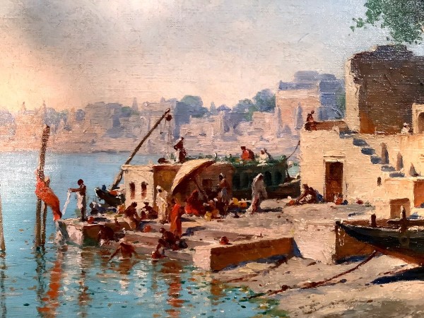 Tableau ancien Par Tancrede Bastet - Bord Du Gange A Benares