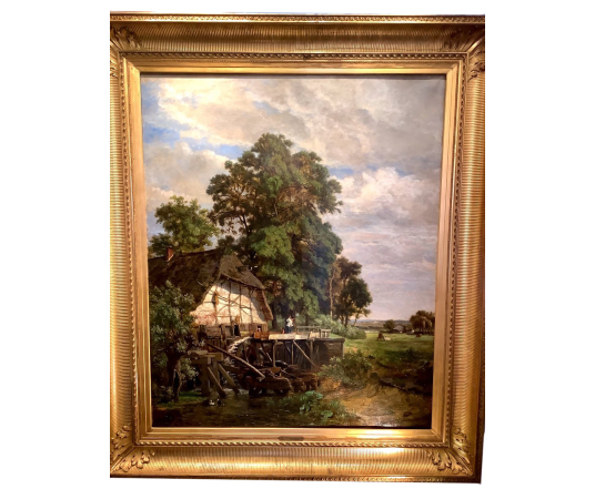 Tableau ancien Par Théodore Fourmois - Moulin Au Bord De La Forêt en Campine