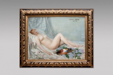 Tableau ancien par Adolf La Lyre - modèle Nu à La Palette