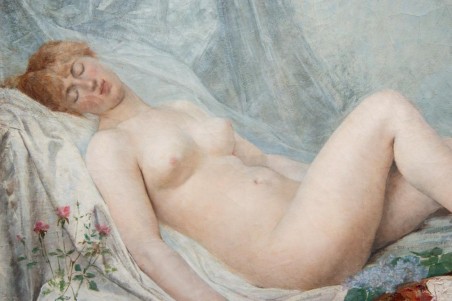 Tableau ancien par Adolf La Lyre - modèle Nu à La Palette
