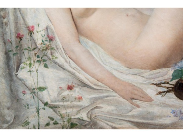 Tableau ancien par Adolf La Lyre - modèle Nu à La Palette