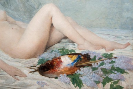 Tableau ancien par Adolf La Lyre - modèle Nu à La Palette