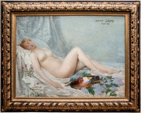 Tableau ancien par Adolf La Lyre - modèle Nu à La Palette