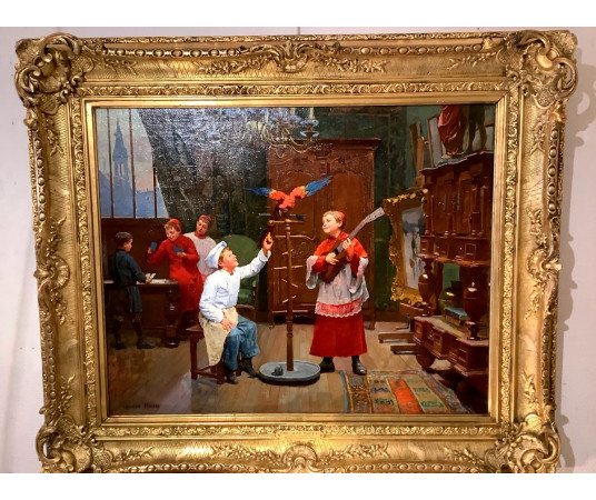 Huile sur toile par Paul Chocarne style Louis 15