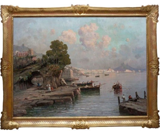 Tableau ancien par Nicolas de Corsi - Vue De La Baie De Naples
