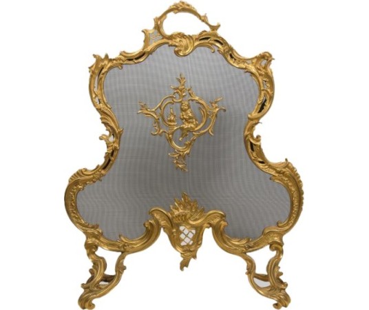 Ecran De Cheminée ancienne  En Bronze Ciselé  Style Louis XV