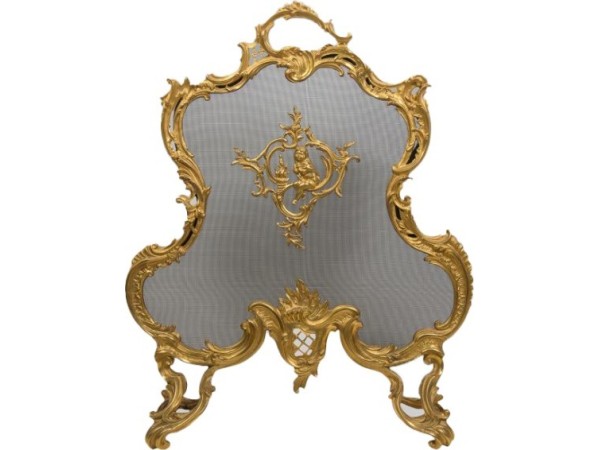 Ecran De Cheminée ancienne  En Bronze Ciselé  Style Louis XV